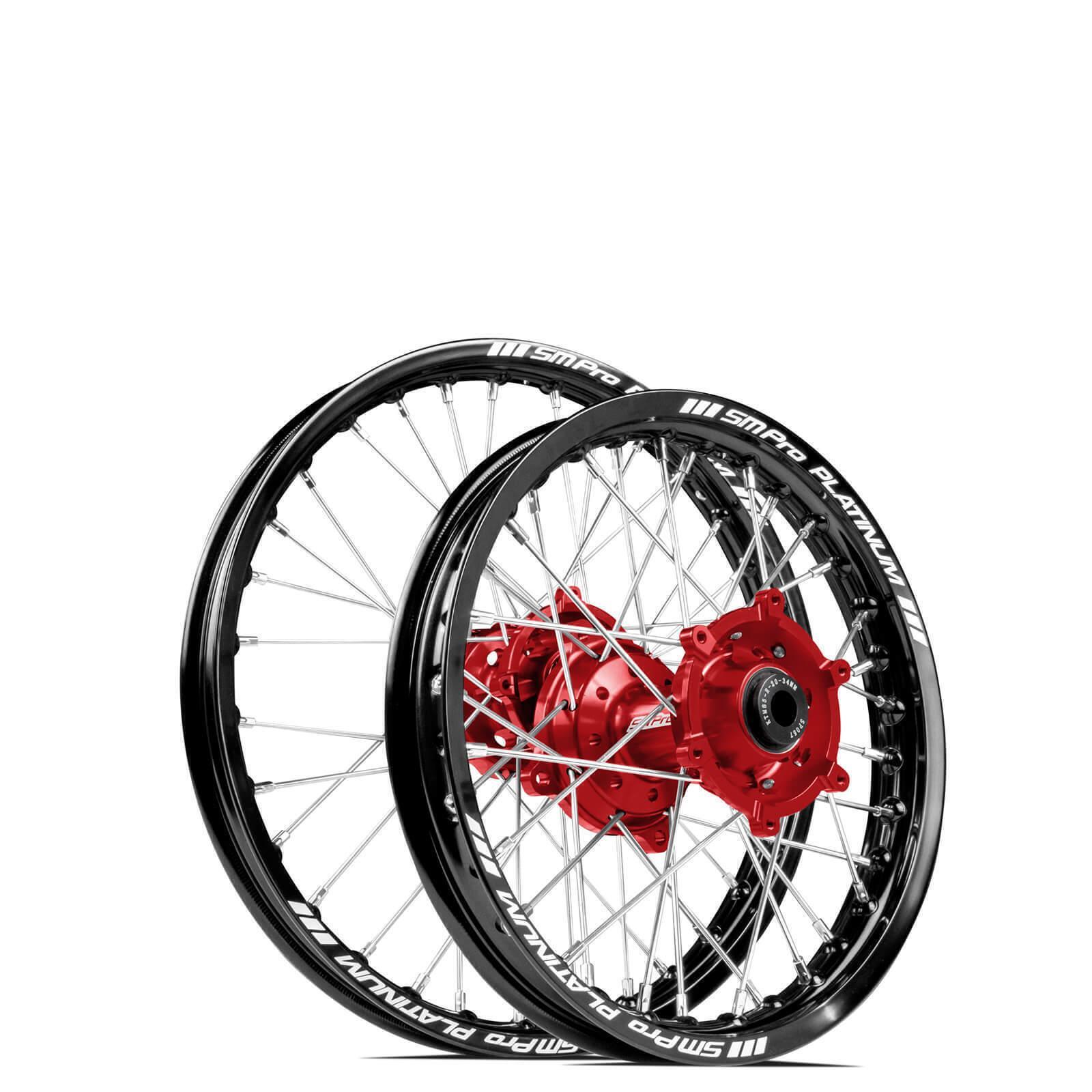 Yamaha YZ65 2018 - 2022 SM Pro MX JNR Wheel Set 14x1.60 12x1.60 Black Rims Red Hubs SS Silver Spokes