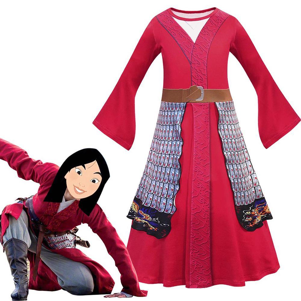 Vicanber Kids Girls Hua Mulan Outfit Cosplay Costume Movie Party Fancy Dress Up Set(4-5Years)
