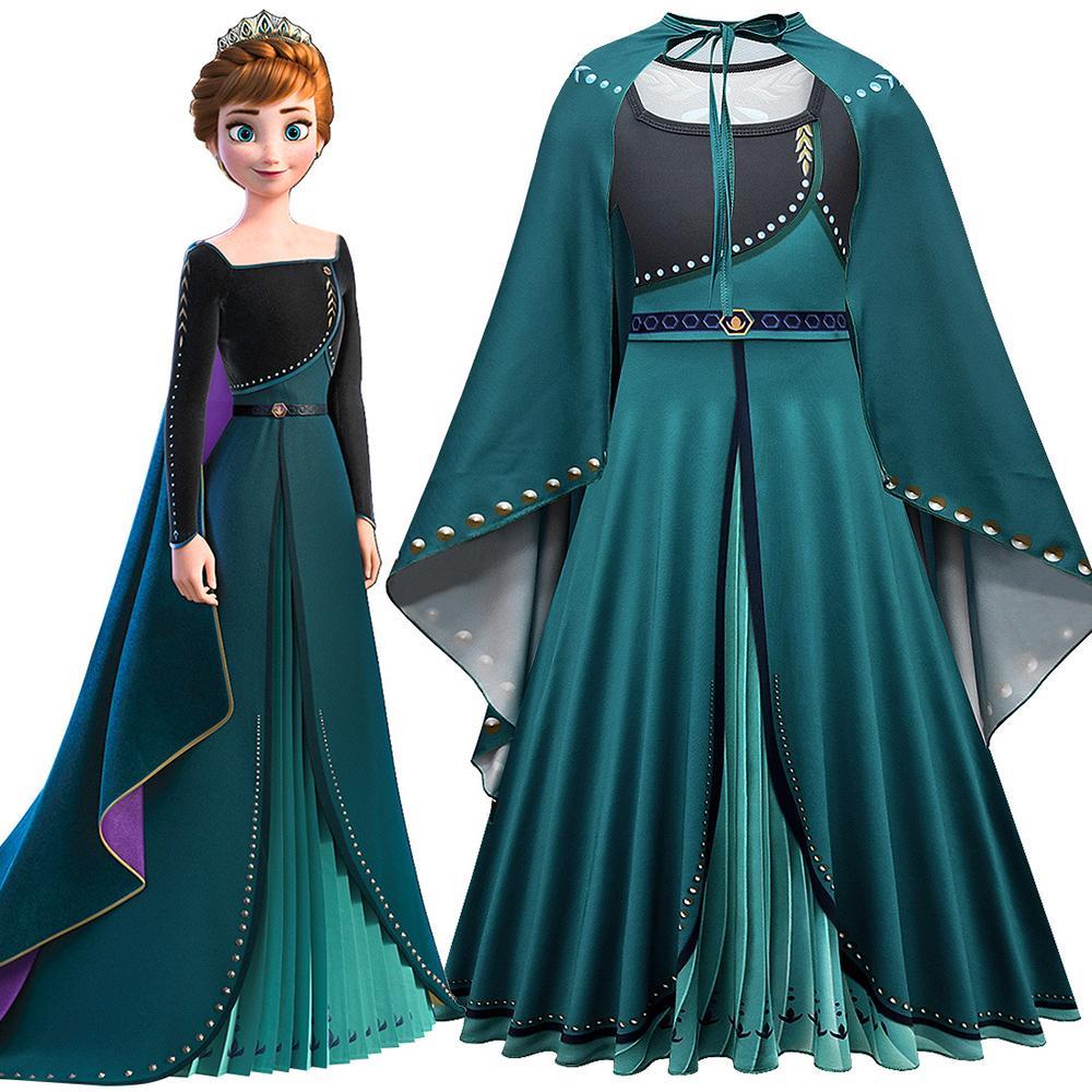 Vicanber Prinzessin Anna Cosplay Costume Kids Girls Long Cape Dress Halloween Party Outfit Set(4-5Years)