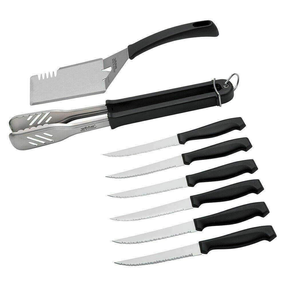 WILTSHIRE BAR-B 8 PIECE GRILL SET Bar-B Mate Tongs Steak Knives Barbeque