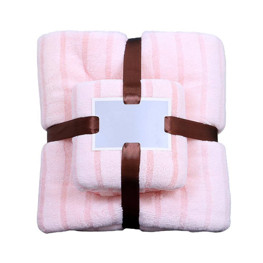 Coral Velvet Quick Dry Bath Towel and Towel Set-Light Pink