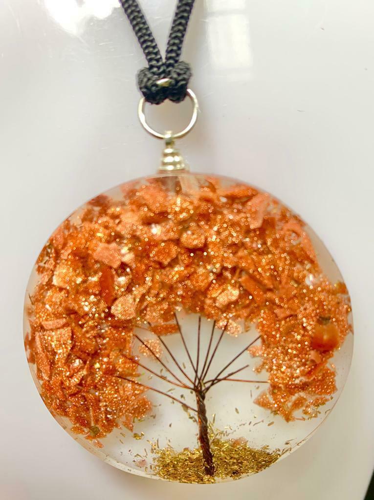 Sun Stone Tree of Life Orgonite Orgone Crystal Pendant Energy Healing Protection