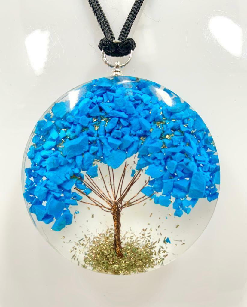 Turquoise Tree of Life Orgonite Orgone Crystal Pendant Energy Healing EMF