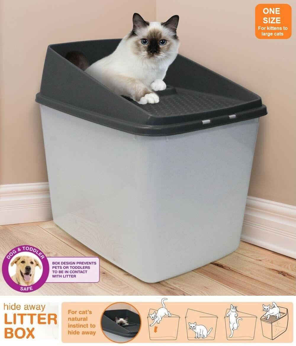 Top Entry No Mess Cat Litter Box Large Enclosed Covered Kitty Tray Hide Away