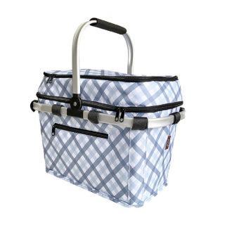 Sachi 4 Person Insulated Picnic Basket - Gingham Blue / Grey