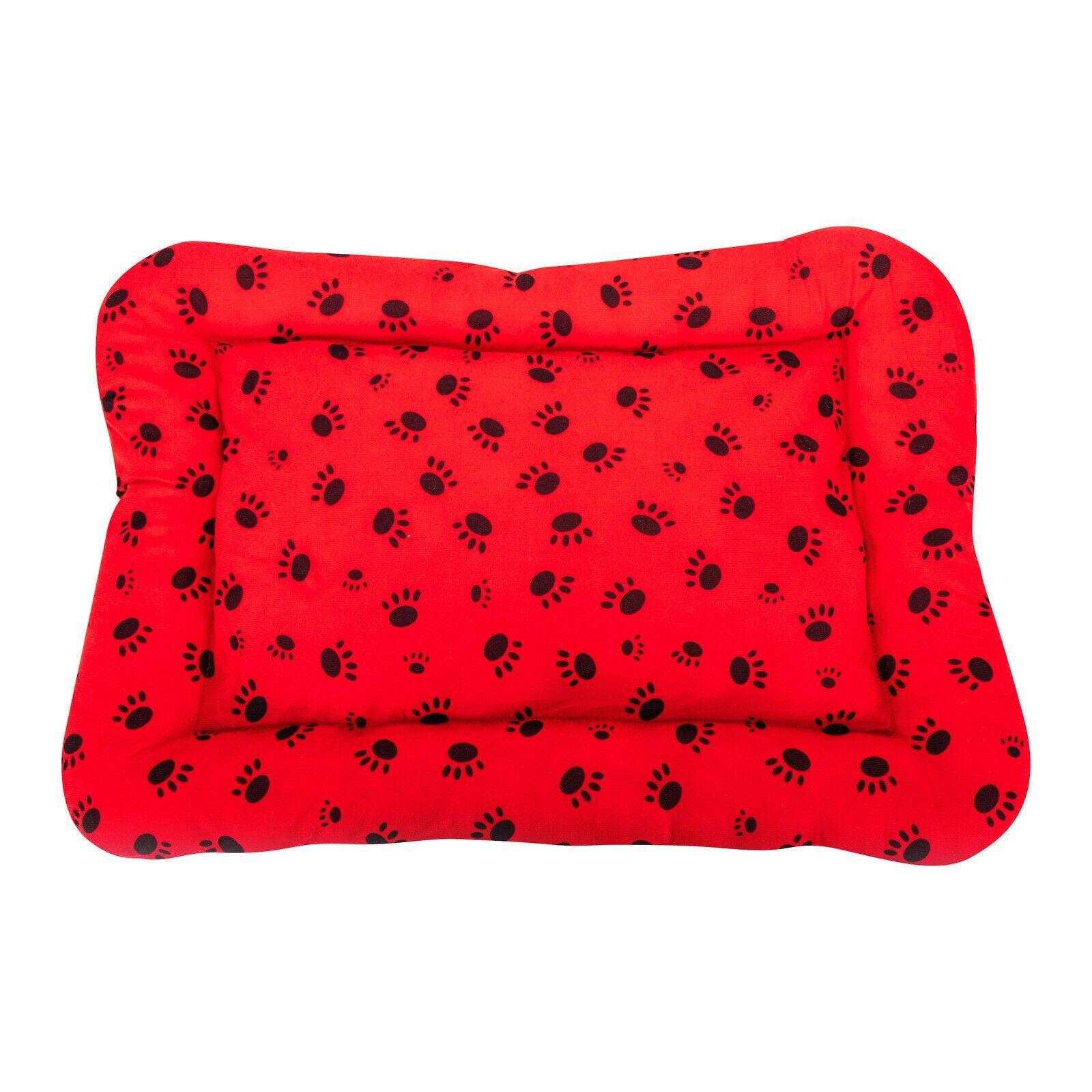 Pet Basic Dog Bed Mattress Paw Print Design Soft Cushion Luxurious - Red