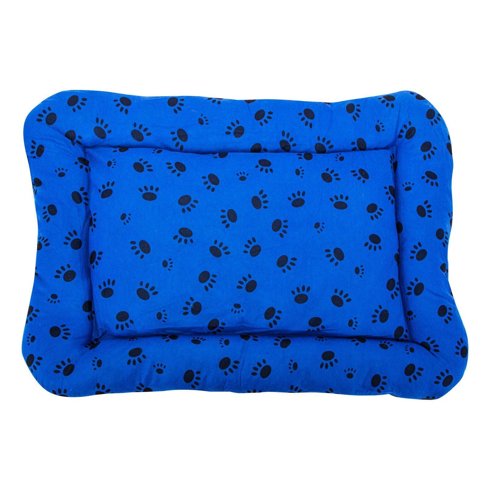 Pet Basic Dog Bed Mattress Paw Print Design Soft Cushion Luxurious - Blue