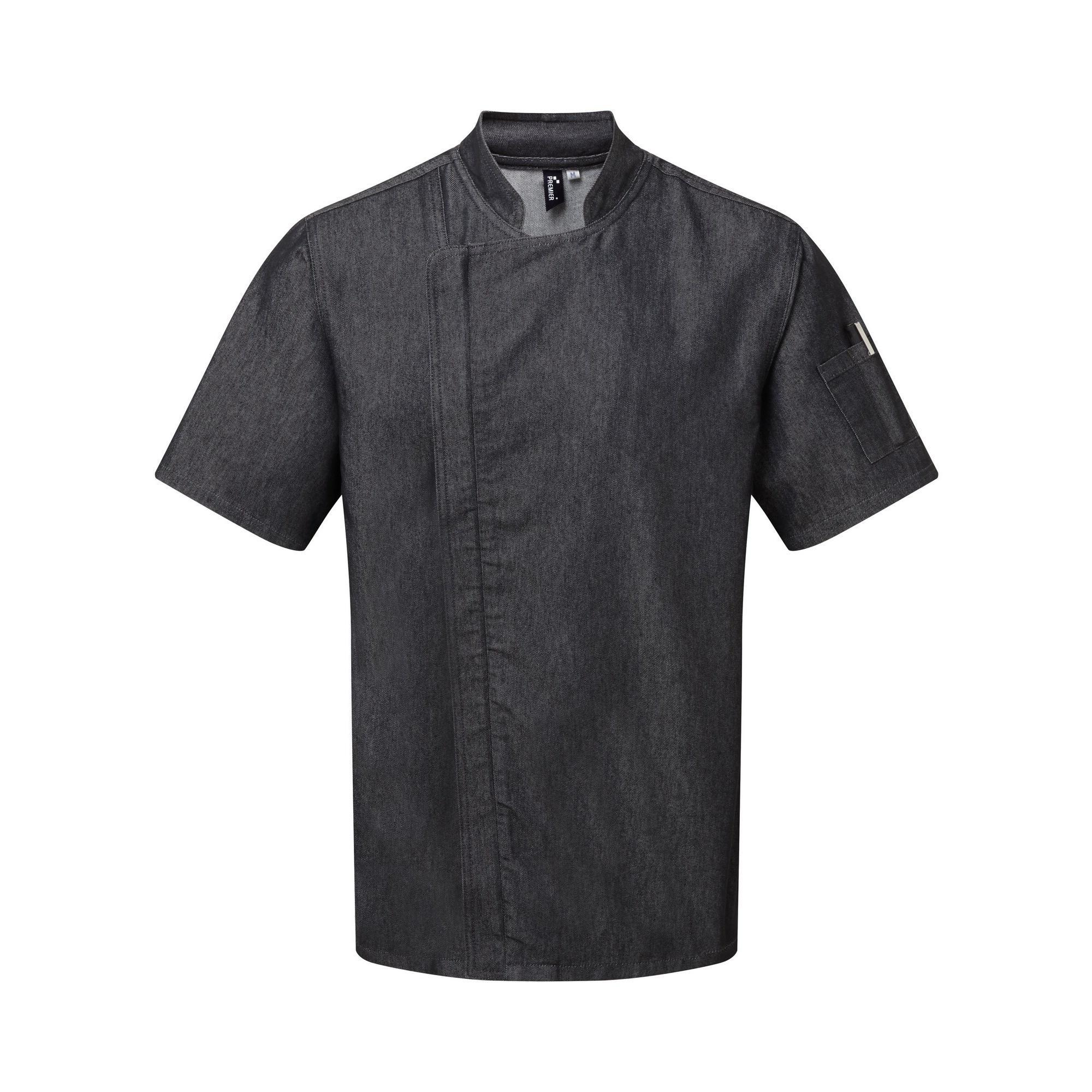 Premier Unisex Adults Chefs Zip-Close Short Sleeve Jacket (Black Denim) (S)