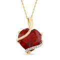 Bevilles Diamond Set Heart Necklace with Created Ruby in 9ct Yellow Gold Pendant