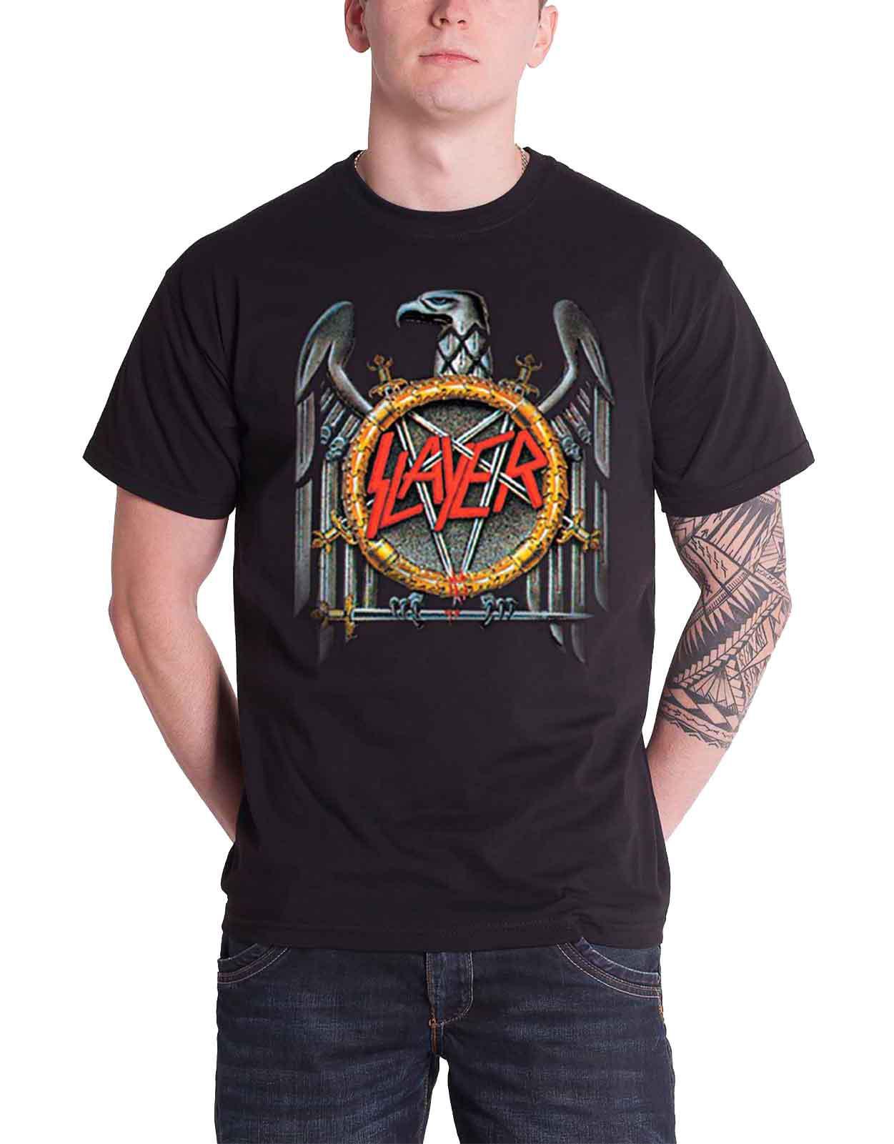Slayer T Shirt band logo silver Eagle Crossed Swords new Black Mens Official