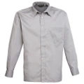 Premier Mens Long Sleeve Formal Plain Work Poplin Shirt (Silver) (18)