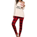 GoodGoods Christmas Women Santa Check Pyjama Set Long Sleeve Top Pants Pajamas Outfit Nightwear Loungewear (White,S)