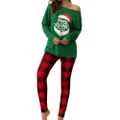 GoodGoods Christmas Women Santa Check Pyjama Set Long Sleeve Top Pants Pajamas Outfit Nightwear Loungewear (Green,S)