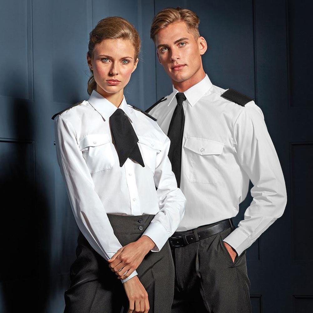 Premier Mens Long Sleeve Pilot Plain Work Shirt (White) (17)
