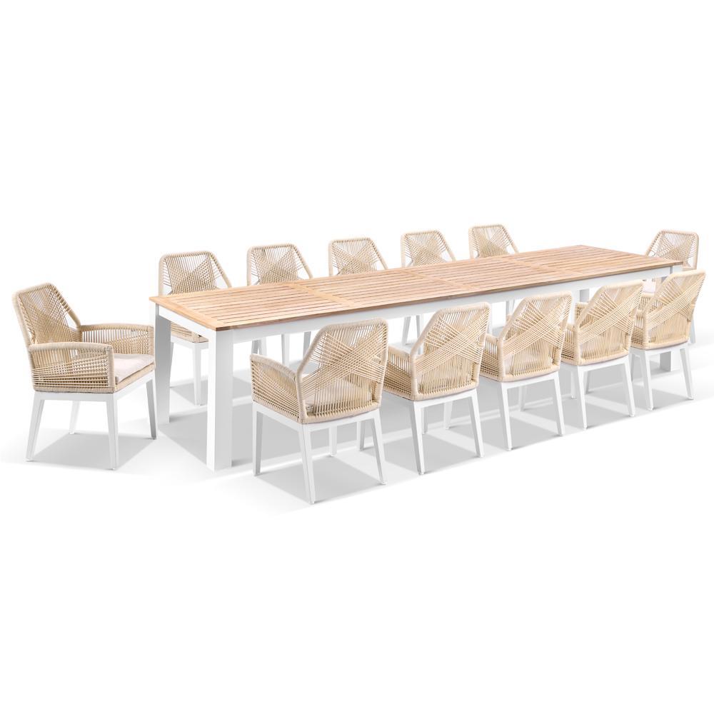 Balmoral 3.55M Outdoor Teak Top Aluminium Table With 12 Hugo Chairs - Outdoor Aluminium Dining Settings
