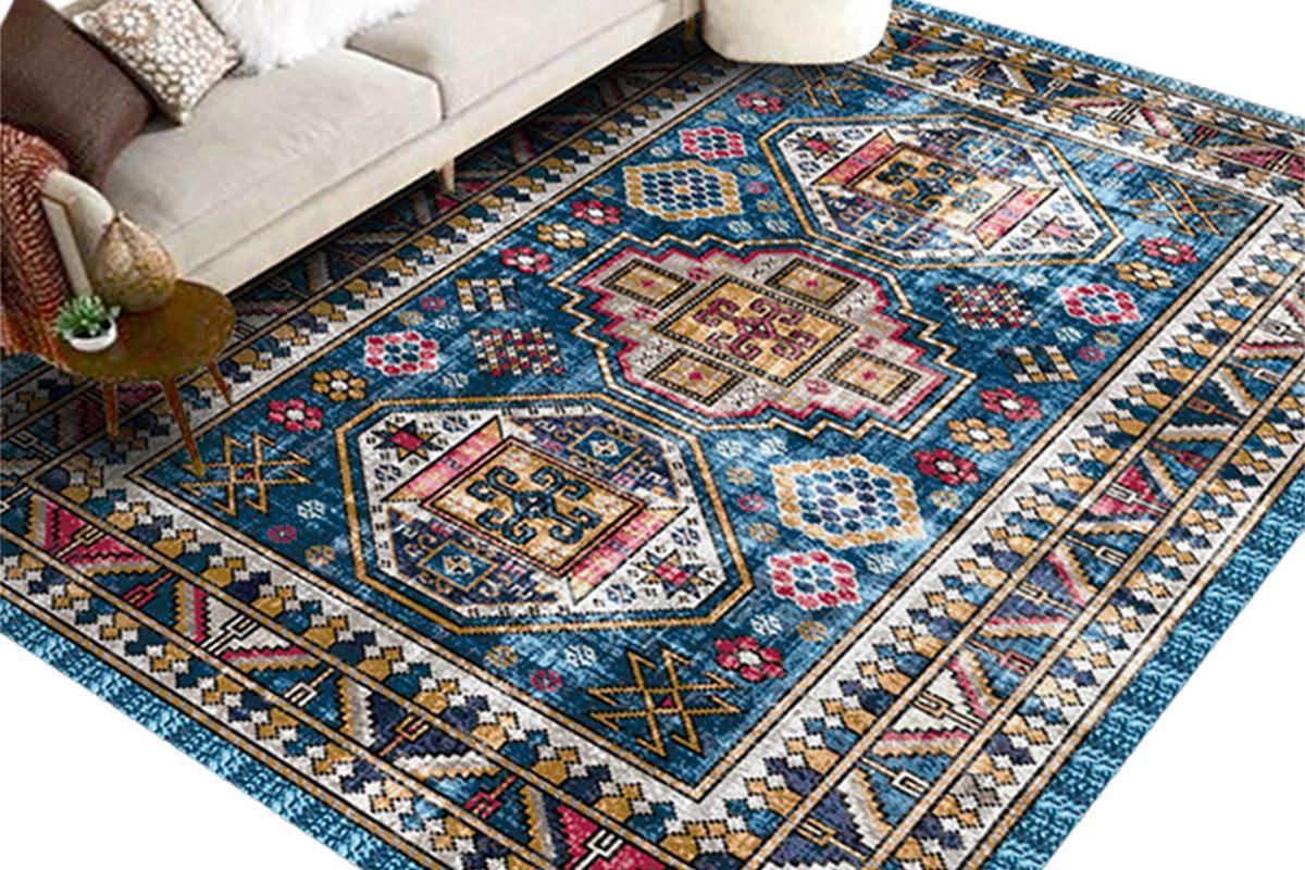 Boho Rug Retro Persian Printed Rug Floor Carpet Floor Mat Washable Area Rug Indoor Floral Print Carpet Home Decoration or Living Room -L