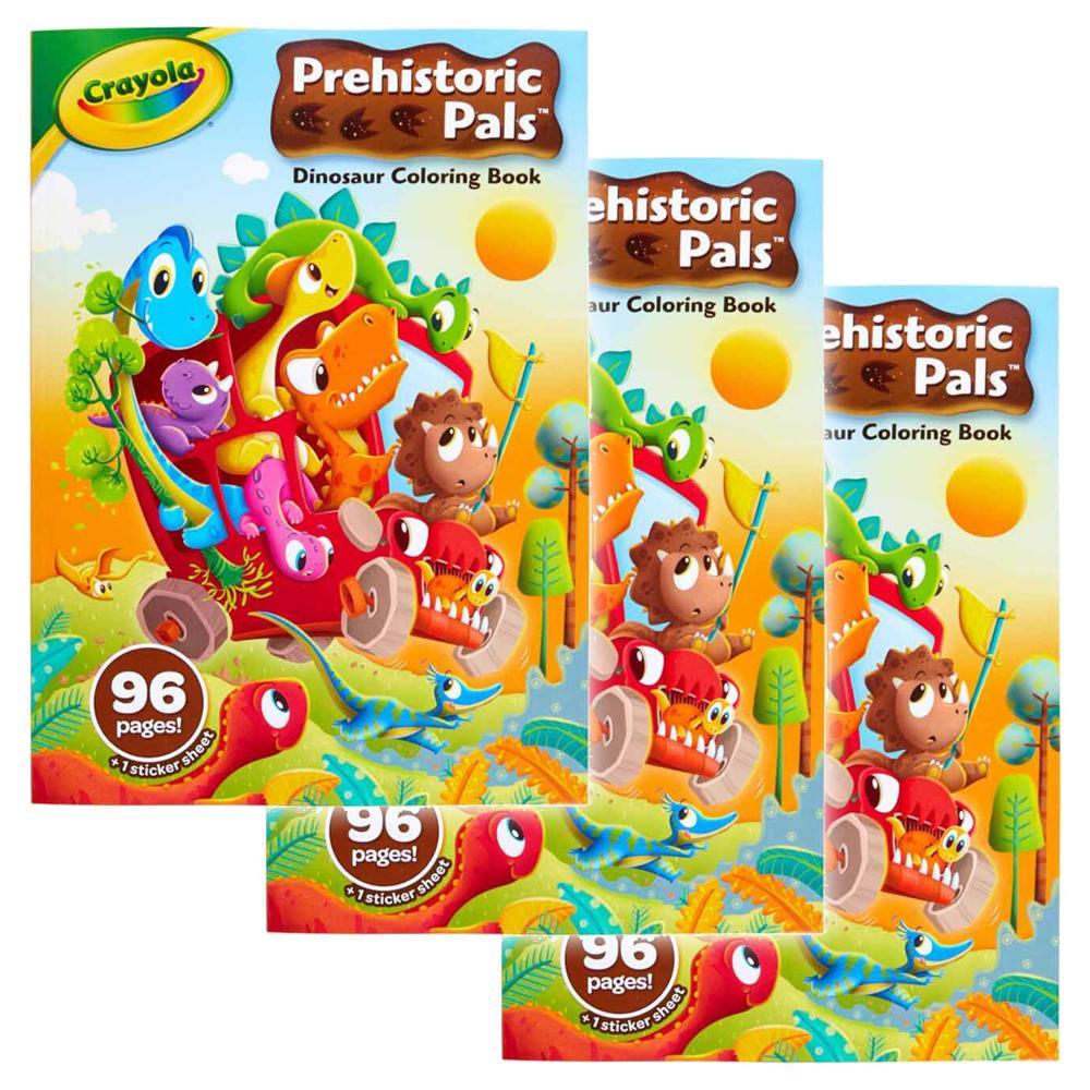 3x Crayola 96pg Prehistoric Pals Craft Colouring Book w/Stickers Kid/Children 3+