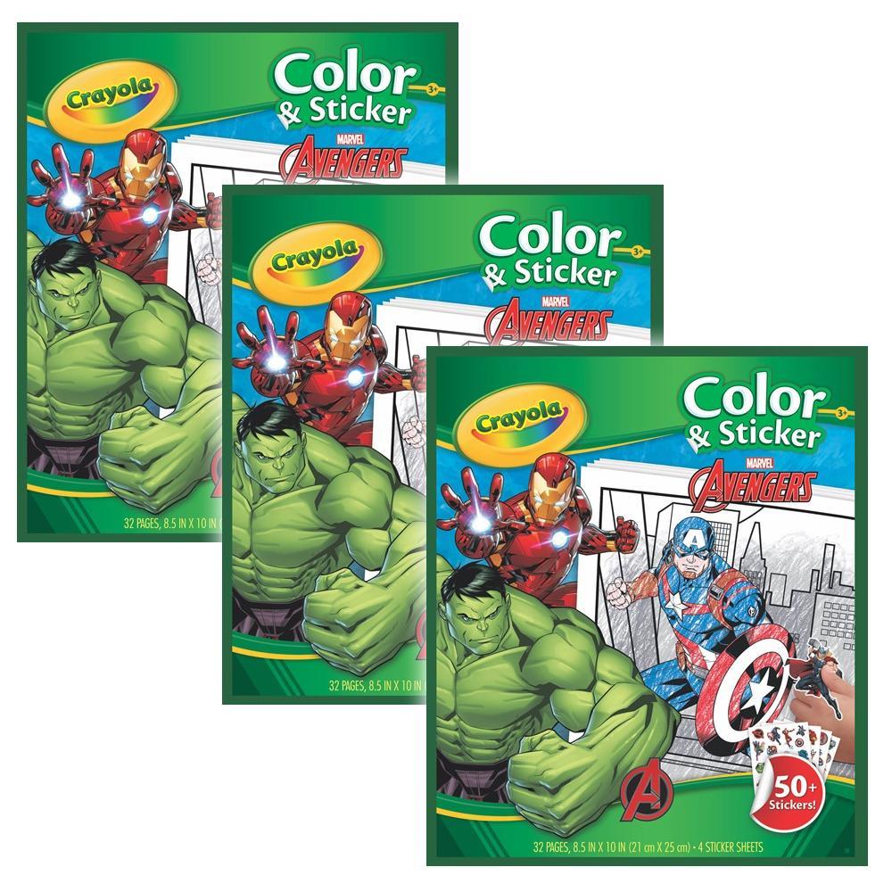 3x Crayola 32pg Colour & Sticker Disney Marvel Avengers Kids Art Drawing Book 3+