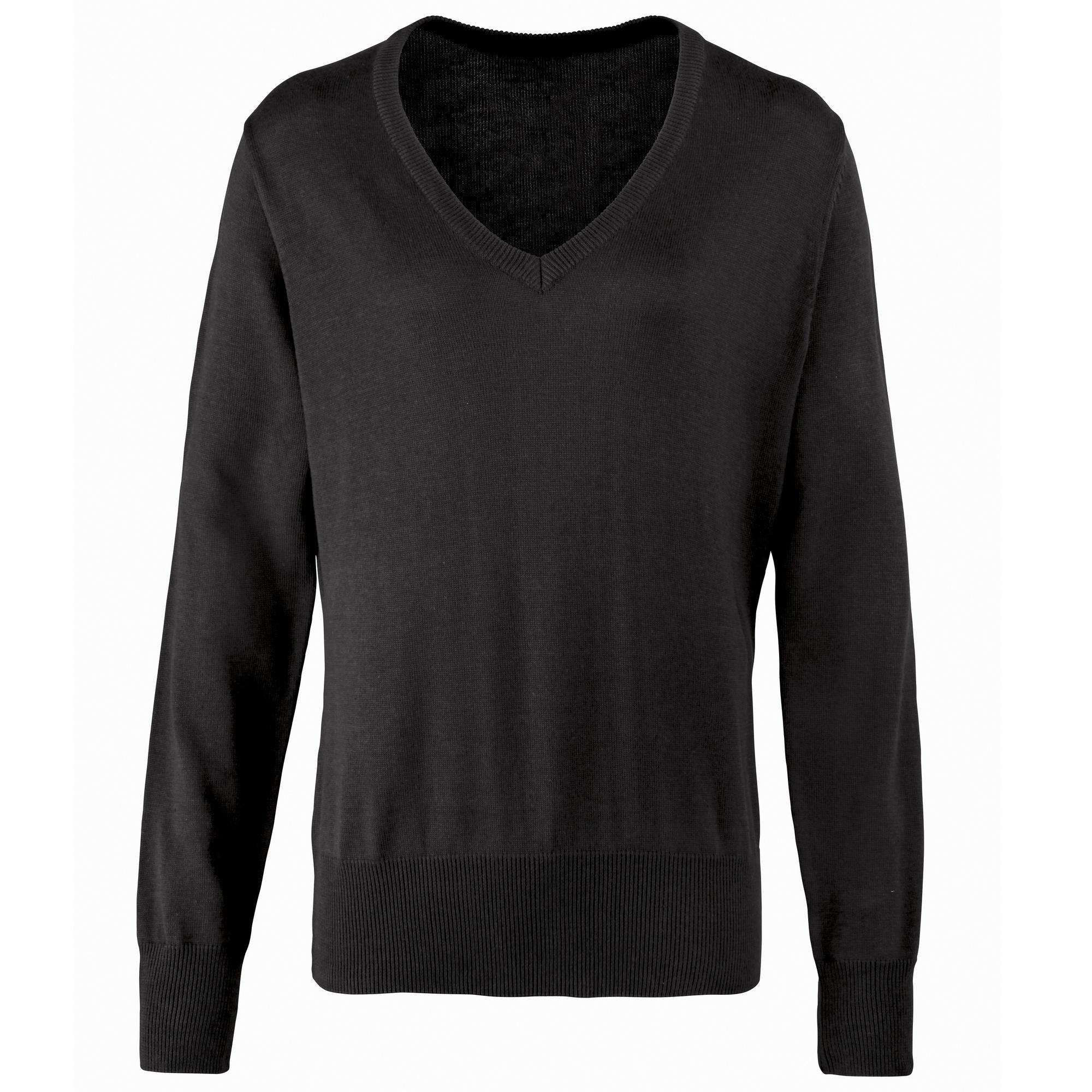 Premier Womens/Ladies V-Neck Knitted Sweater / Top (Black) (10)
