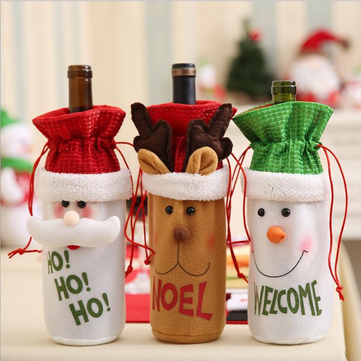 3x Christmas Wine Bottle Bag Cover Santa Snowman Reindeer Table Décor Gift Wrap
