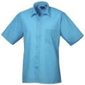 Premier Mens Short Sleeve Formal Poplin Plain Work Shirt (Turquoise) (21)