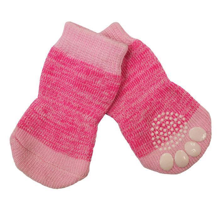 Pink Large Non-Slip Dog Socks - Pack of 4 Pet Socks (3.5x9cm) L