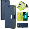 iPhone 14 Mercury Goospery Rich Card Syn Leather Wallet Case-Navy Blue
