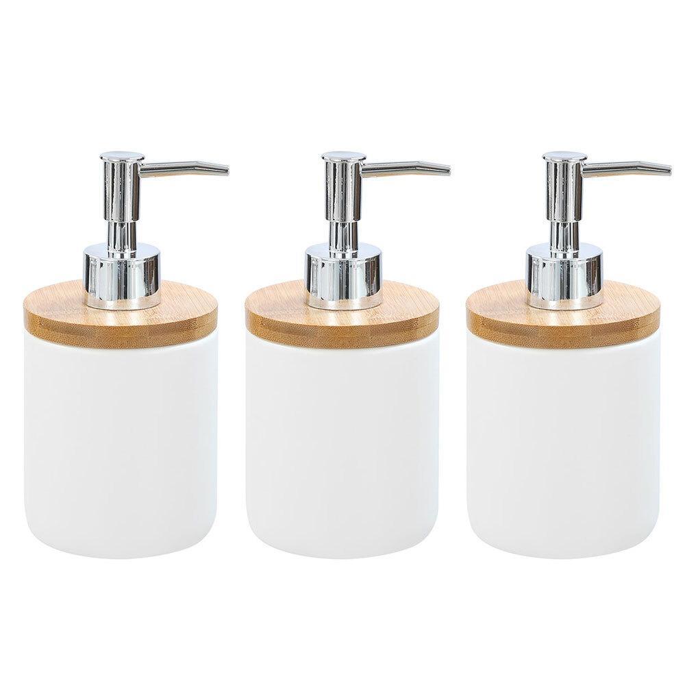 3x Boxsweden Bano 8x16cm Bathroom Ceramic Soap Dispenser w/Bamboo Top WHT