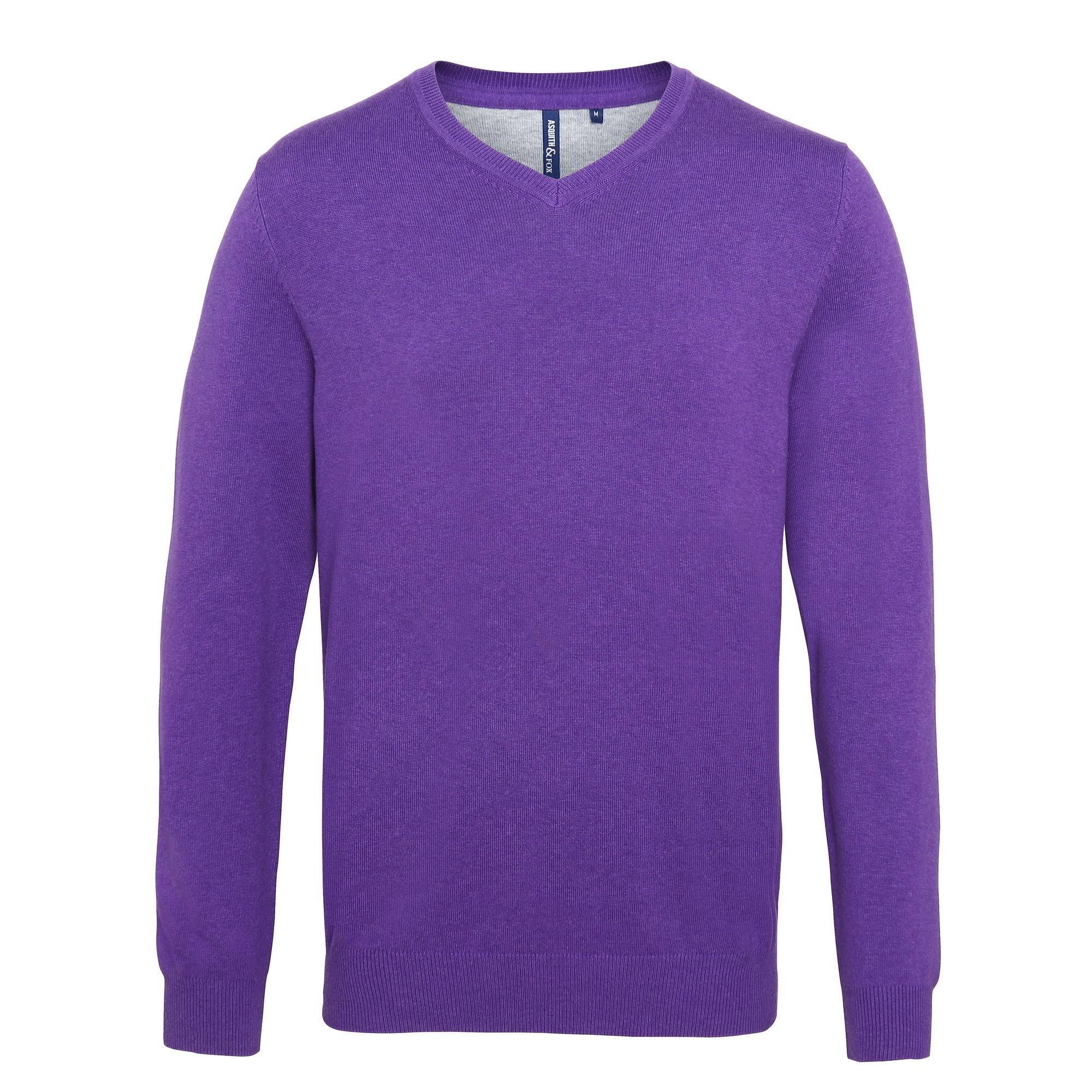 Asquith & Fox Mens Cotton Rich V-Neck Sweater (Purple Heather) (L)