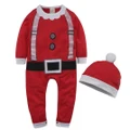 Vicanber Christmas Baby Boys Girls Santa Romper Jumpsuit Hat Set Xmas Party Fancy Dress Outfit (Red,18-24 Months)