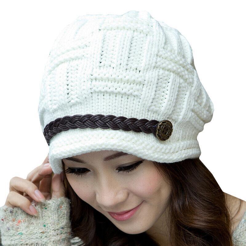 Vicanber Winter Thermal Fleece Wool Knitted Beanie Hat Slouch Hat Snow Cap(White)