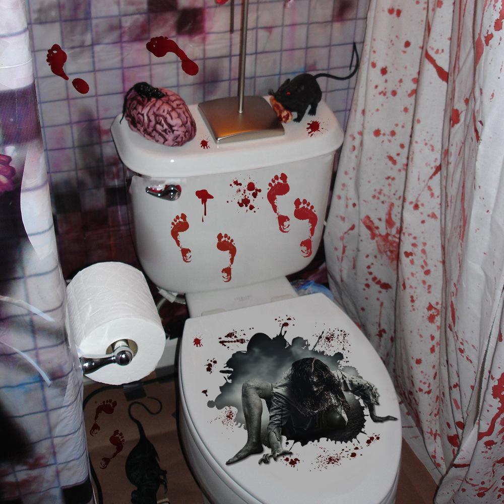 Vicanber Halloween Ornaments Fancy Toilet Seat Stickers Cover Creepy Bathroom Room Decors