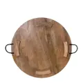 J.Elliot Bailey 70cm Round Wood Tray w/ Metal Handles Food Serving Board Natural