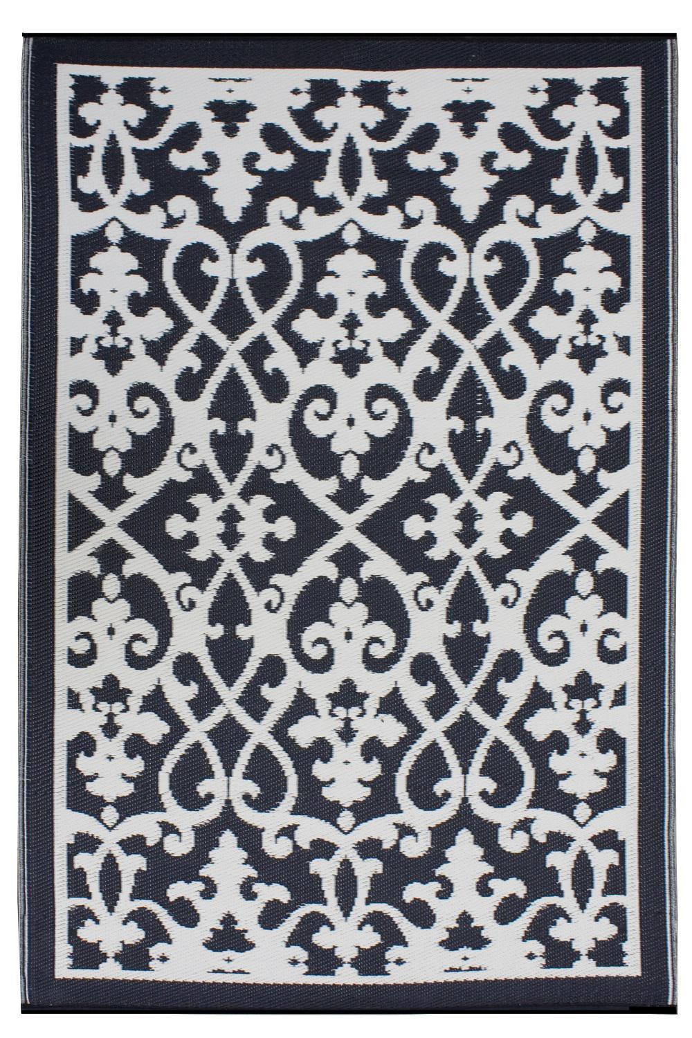 180x270cm Venice Black and Cream Recycled Plastic Outdoor Rug and Mat