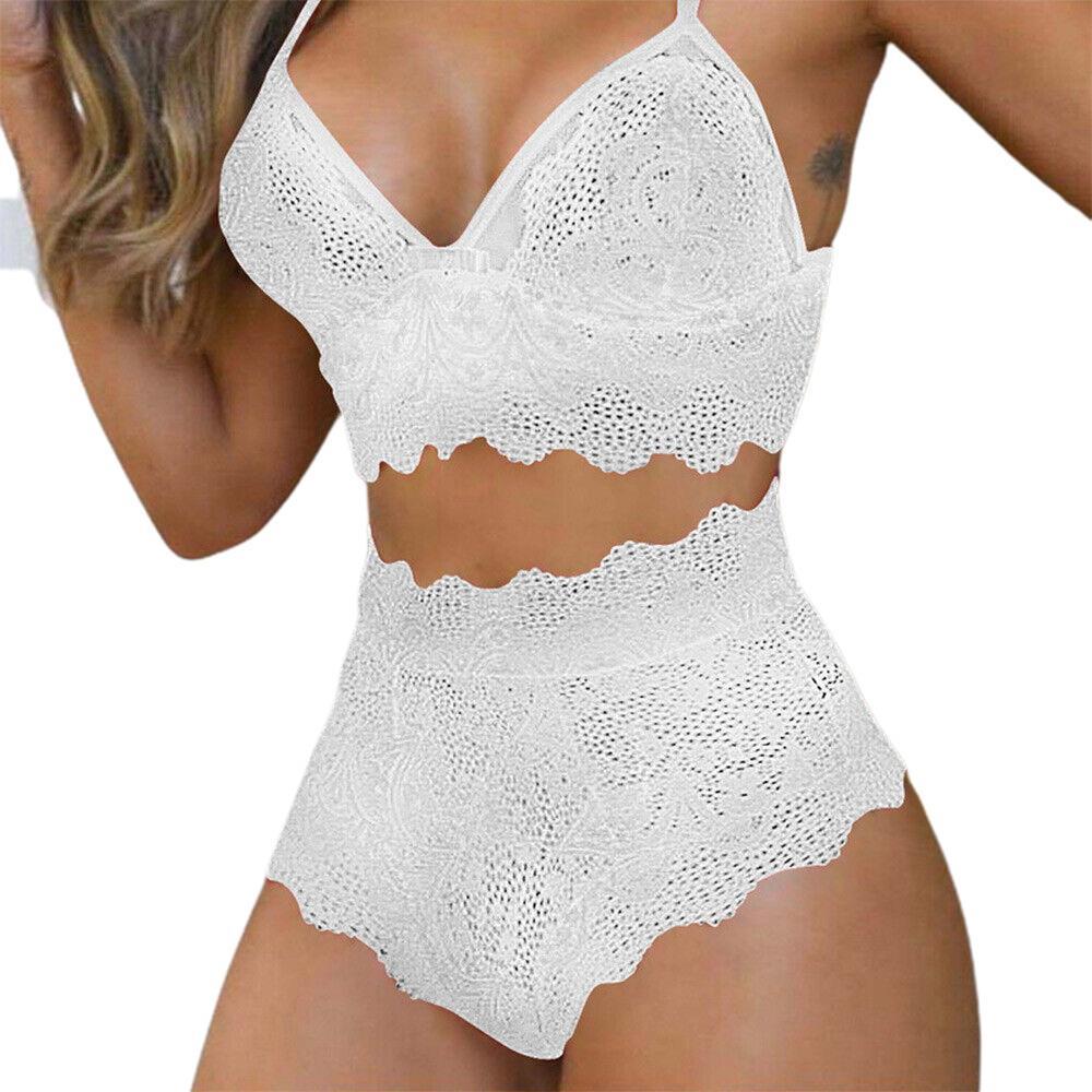 GoodGoods Women Lace Push Up Bra High Waist Thong Set Lingerie Underwear Nightwear Sleepwear(White, S)