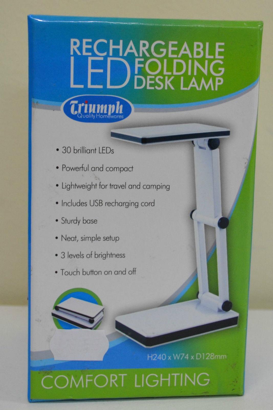 WHITE Triumph Rechargeable Folding Desk Lamp Table, Craft, Sewing, Hobby LED USB