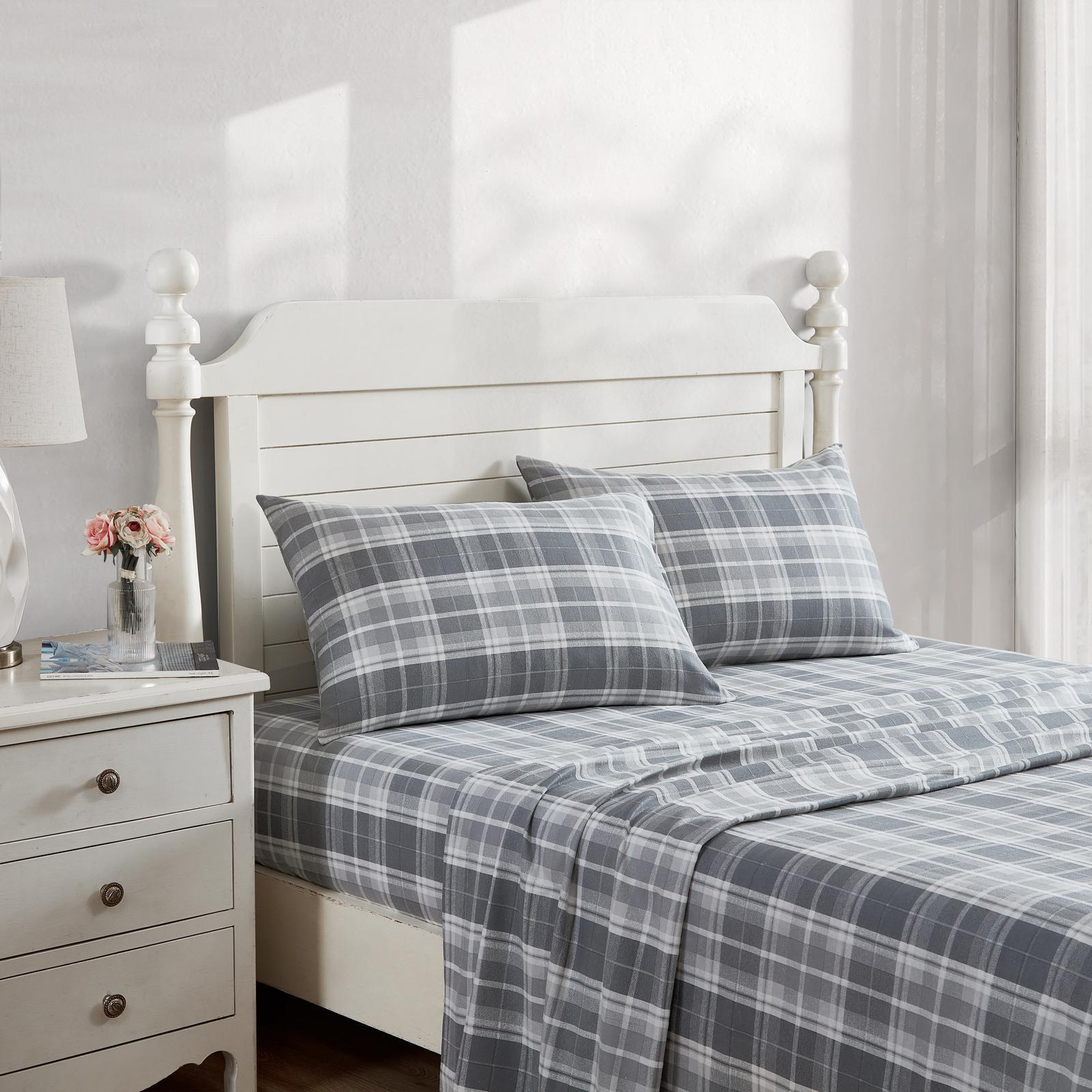 Laura Ashley Mulholland King Bed Flannelette Sheet Set w/ 2x Pillowcase Grey