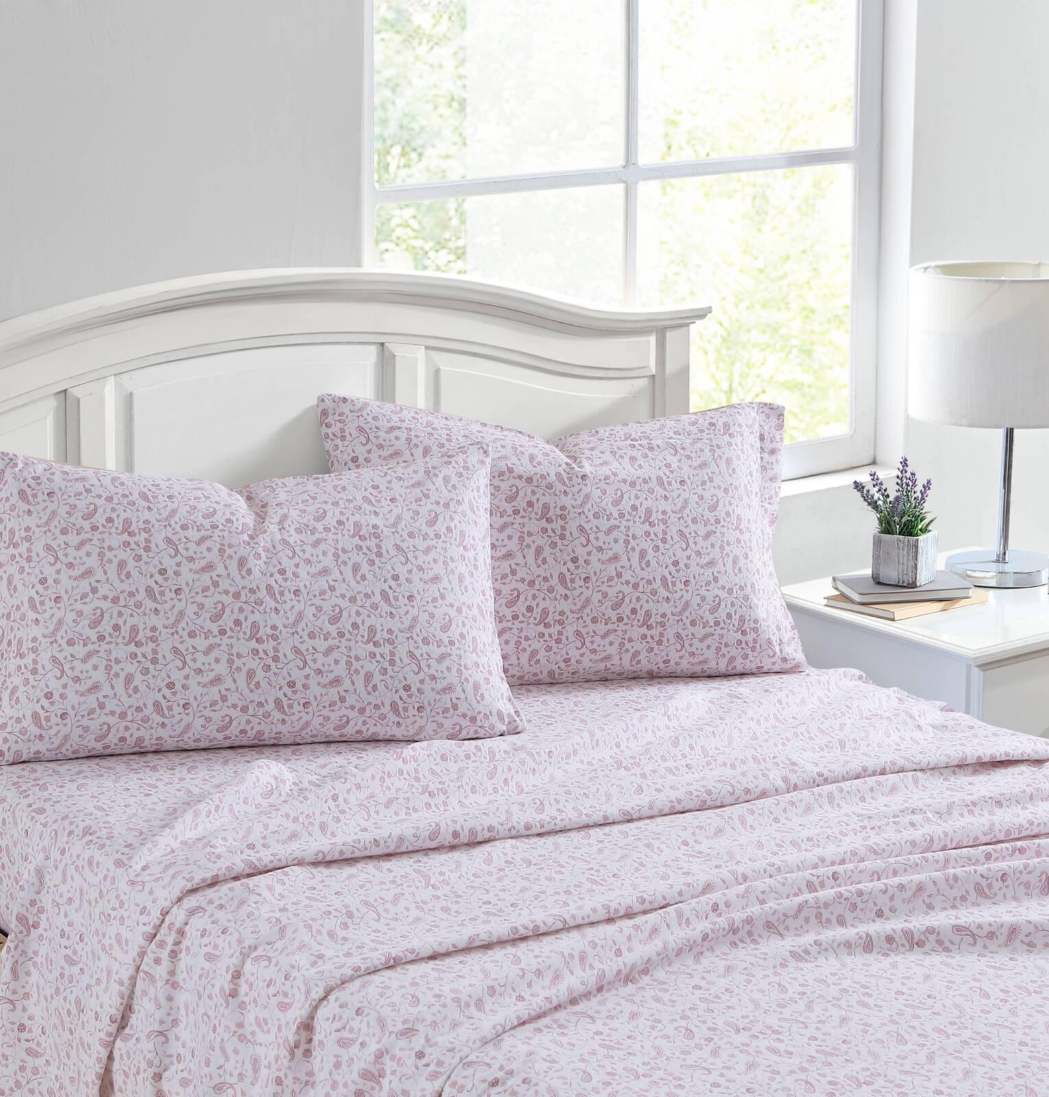 Laura Ashley Paisley King Size Bed Flannelette Sheet Set w/ 2x Pillowcase Rose