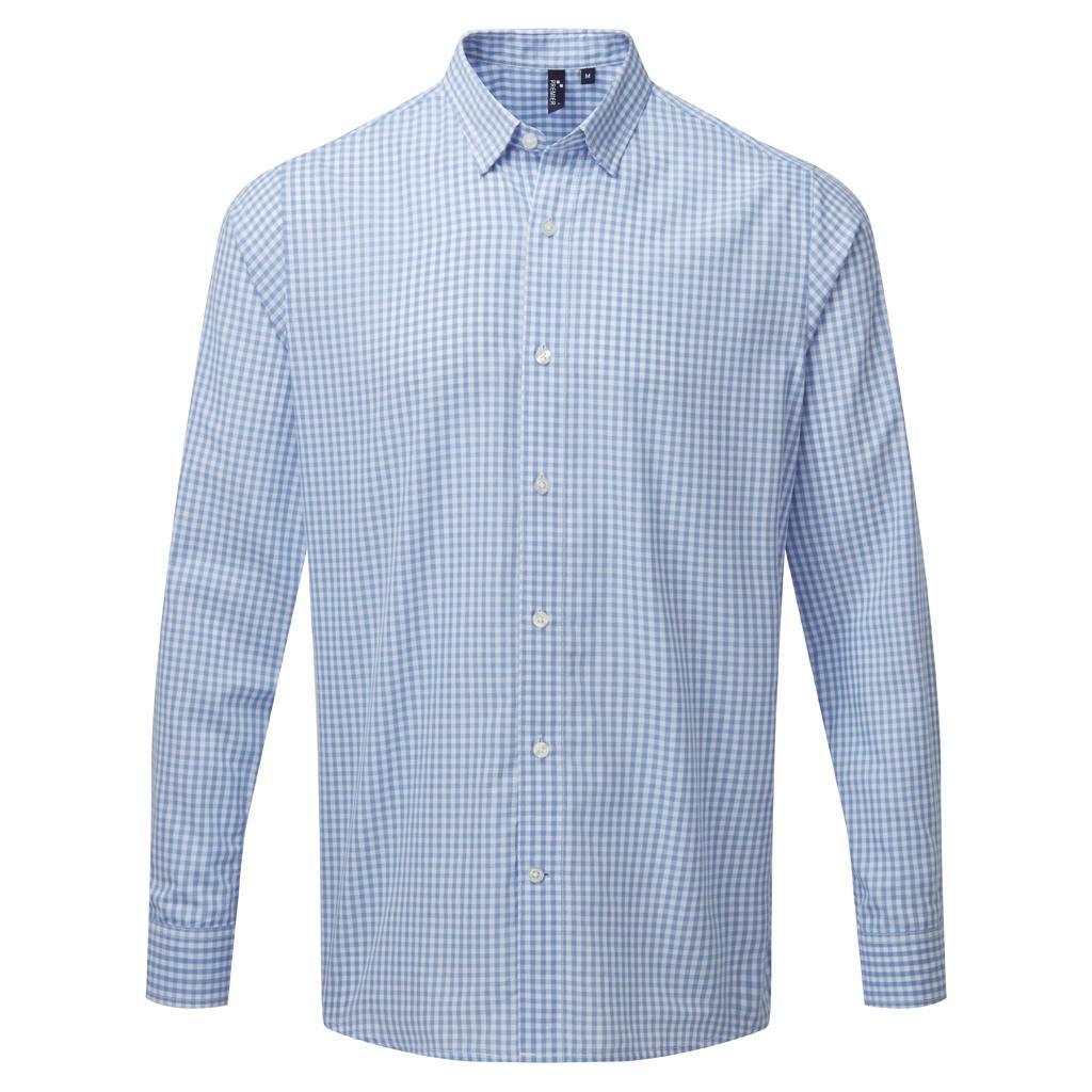 Premier Mens Maxton Check Long Sleeve Shirt (Light Blue/White) (S)
