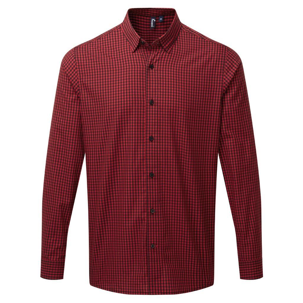 Premier Mens Maxton Check Long Sleeve Shirt (Black/Red) (M)