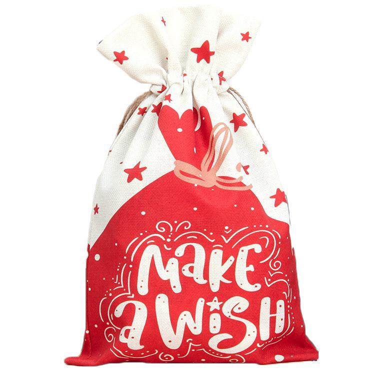 30x50cm Christmas Sack Canvas Hessian Candy Bags Xmas Santa Stocking Kids Gift - Make a Wish
