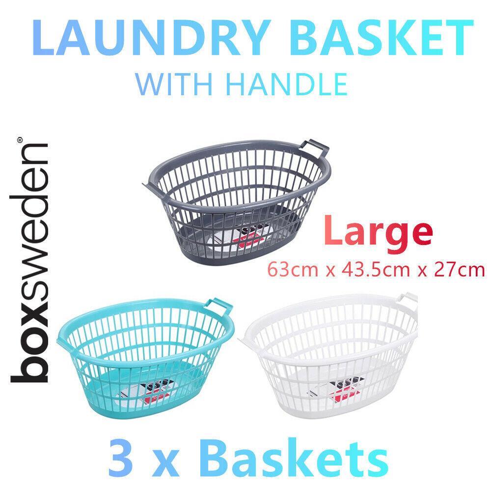 3x Large Laundry Basket Clothes Cloth Washing Storage Carry Bin Tray Bag Hamper