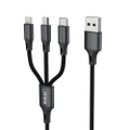 Philex 3 In 1 1.2m 8 Pin /Micro/USB C Charging Cable for iPhone/Samsung Black