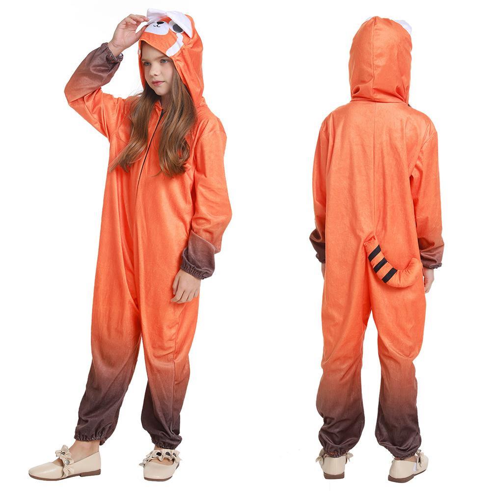 Vicanber Turning Red Little Raccoon One Piece Jumpsuit for Kids Halloween Cosplay Costume (9-10 Years)