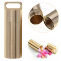 Waterproof Pill Box Case Brass Container Keyring Medicine Capsule Holder Small