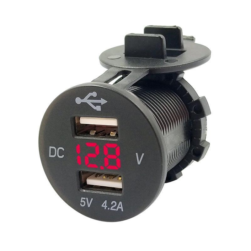 4.2A Dual USB With Voltage Display Mobile Phone Charger Socket Power Supply 12V Car Motorcycle(Red Light)