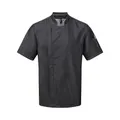 Premier Unisex Adults Chefs Zip-Close Short Sleeve Jacket (Black Denim) (M)