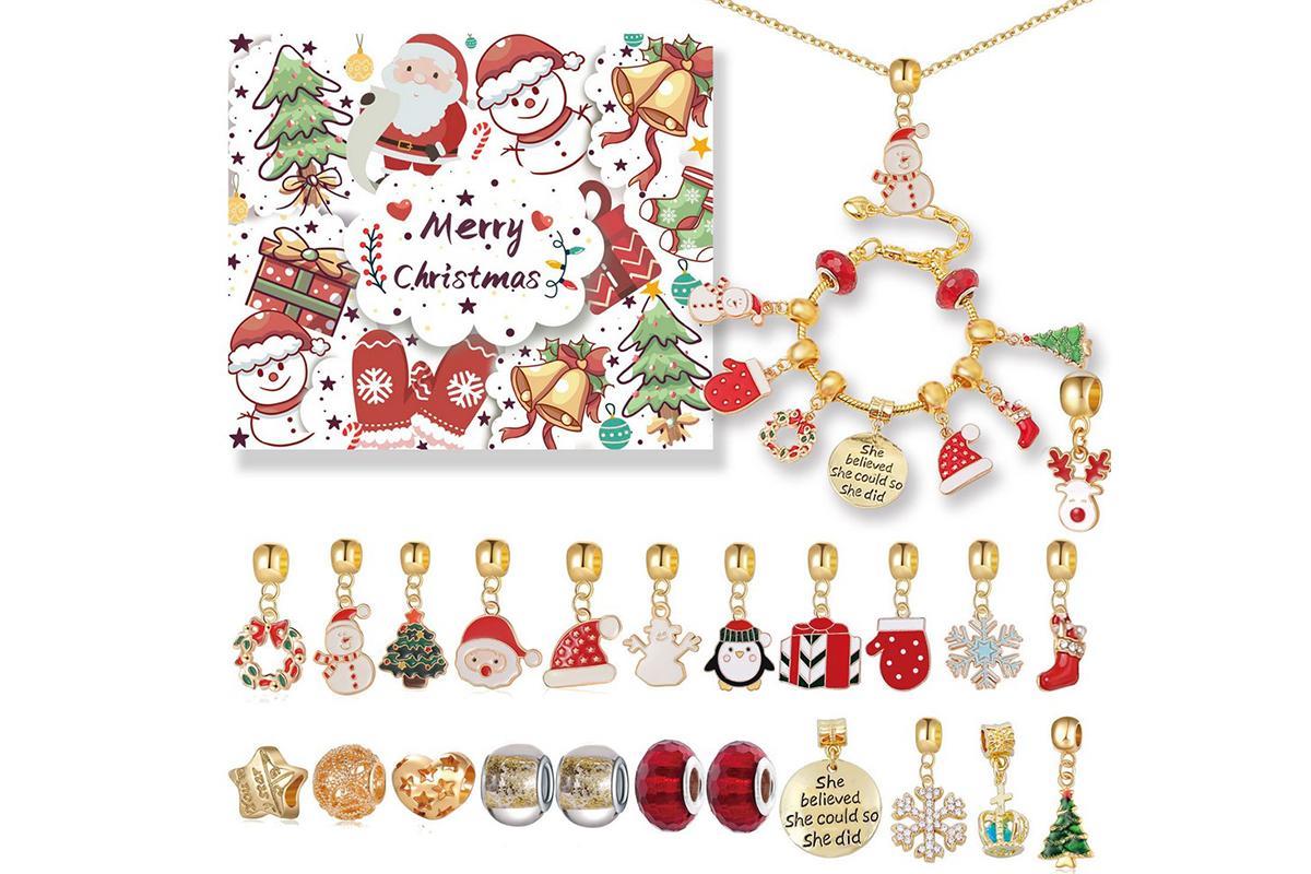 24 Countdown Calendar Advent DIY Jewelry Set Christmas Child Gifts(One Bracelet and One Necklace)