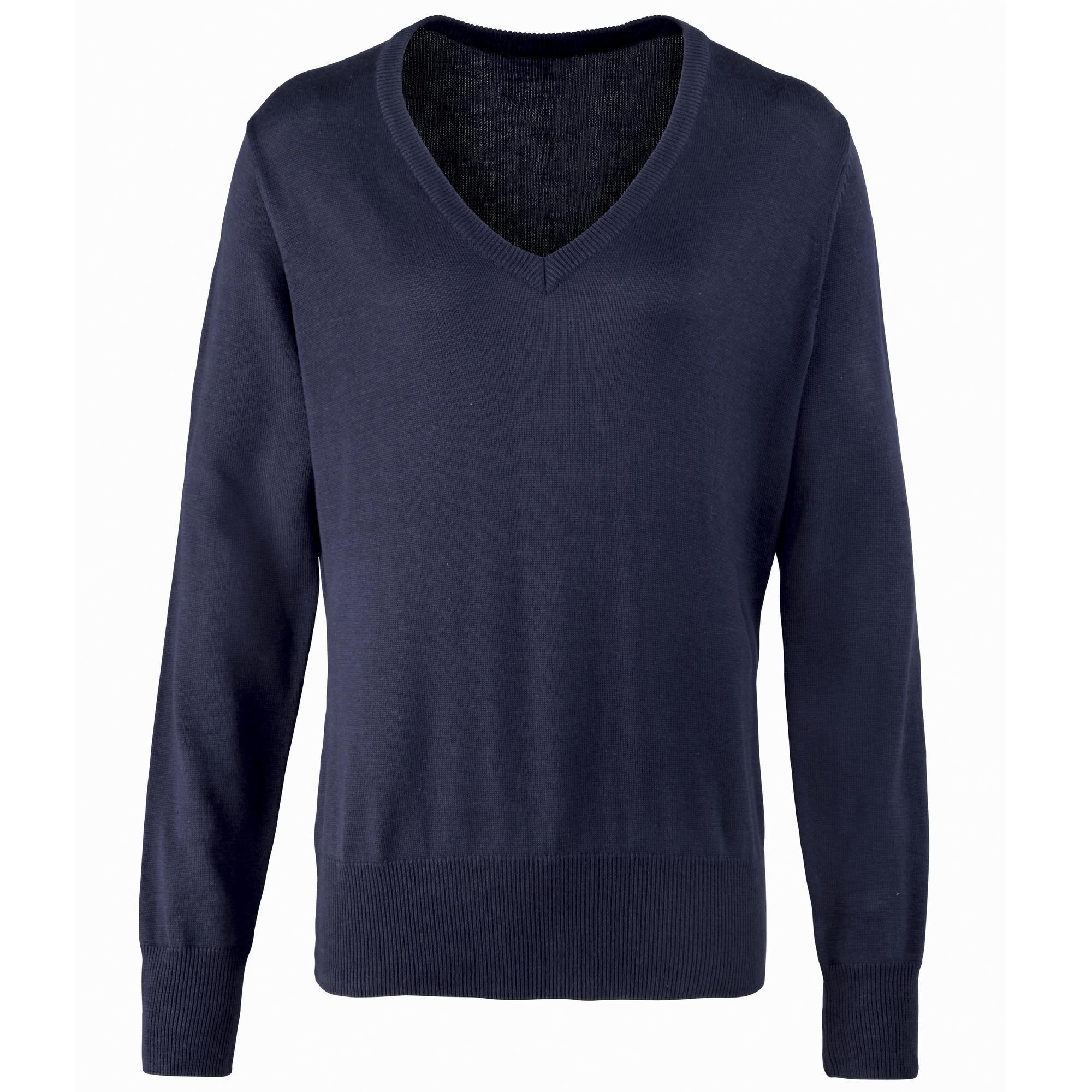 Premier Womens/Ladies V-Neck Knitted Sweater / Top (Navy) (8)