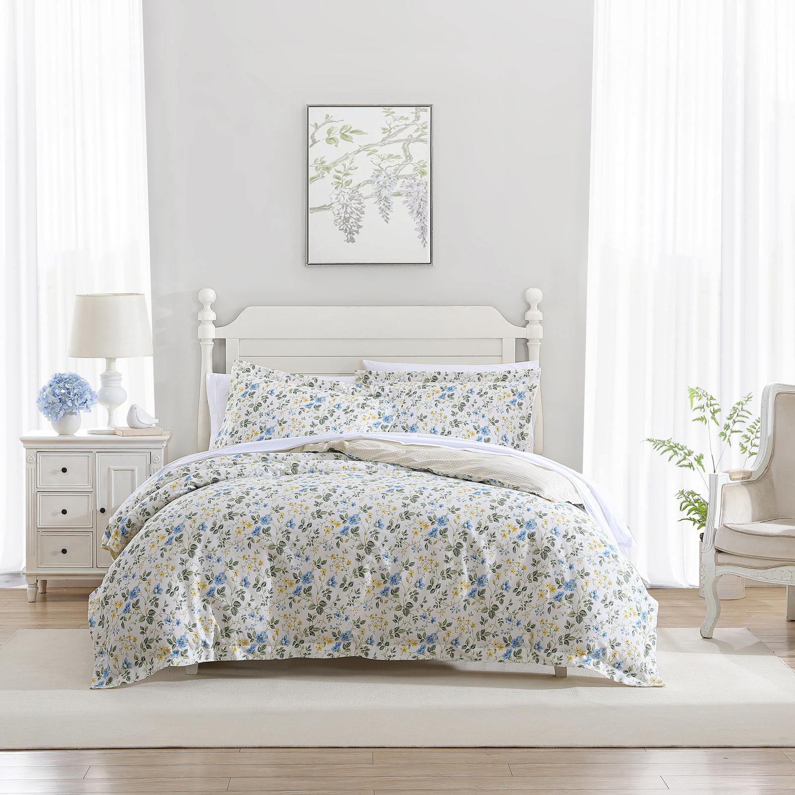 Laura Ashley Meadow Floral Single Bed Quilt Cover Set w/ Pillowcase Sun Blue